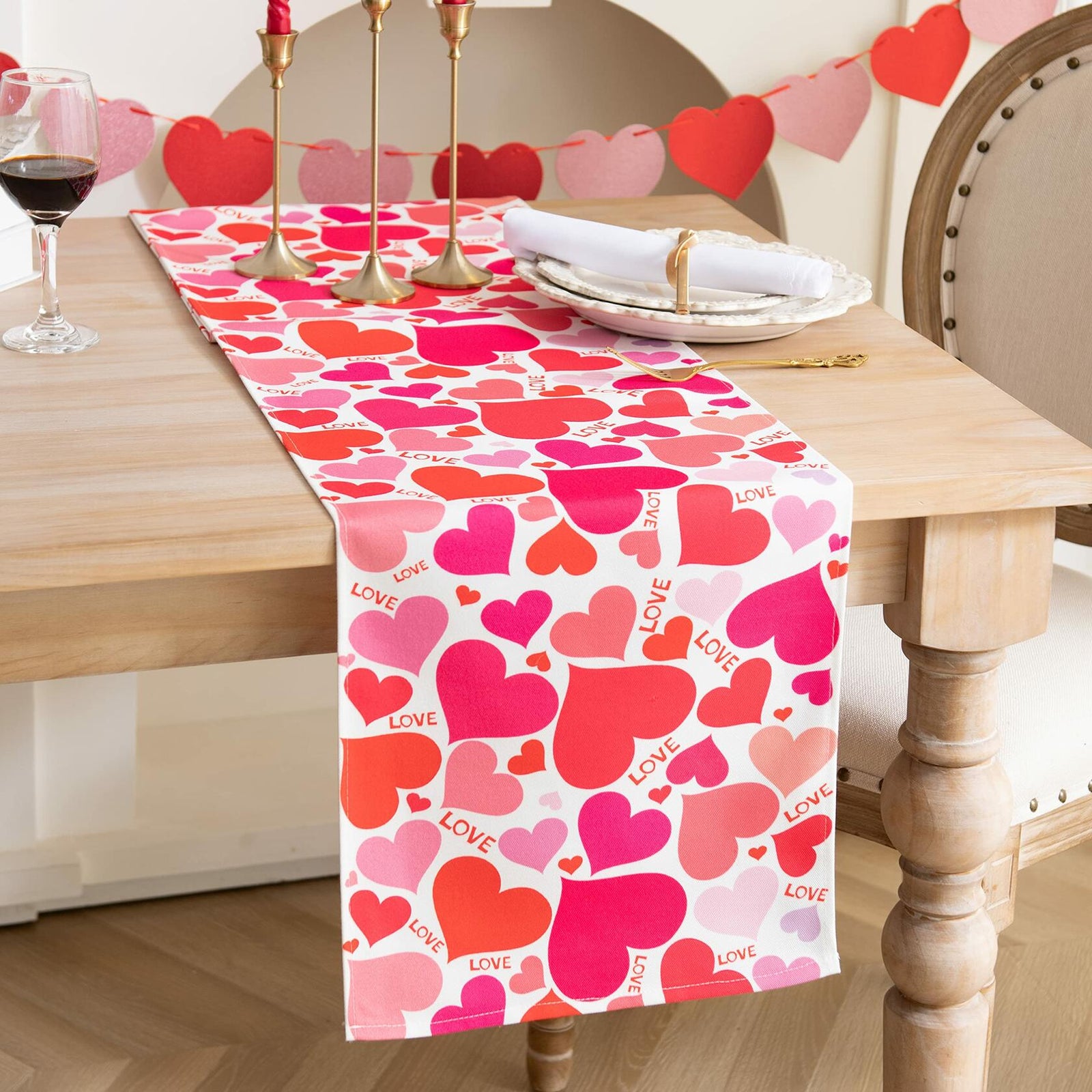 Joyfol Day Valentine's Red Love Heart Table Runner 13x72 Inches