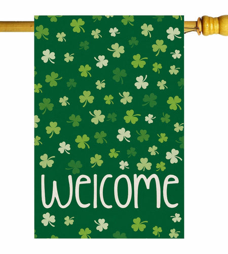 ZAEW St. Patrick's Day Shamrocks Burlap House Flag 28x40 Inch Green Double Sided