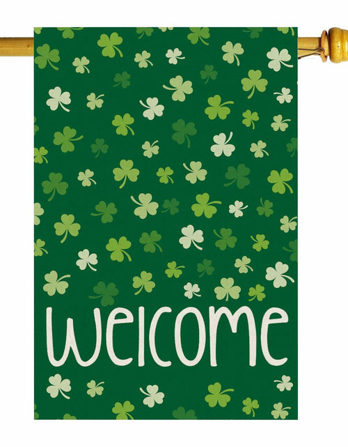 Load image into Gallery viewer, ZAEW St. Patrick's Day Shamrocks Burlap House Flag 28x40 Inch Green Double Sided
