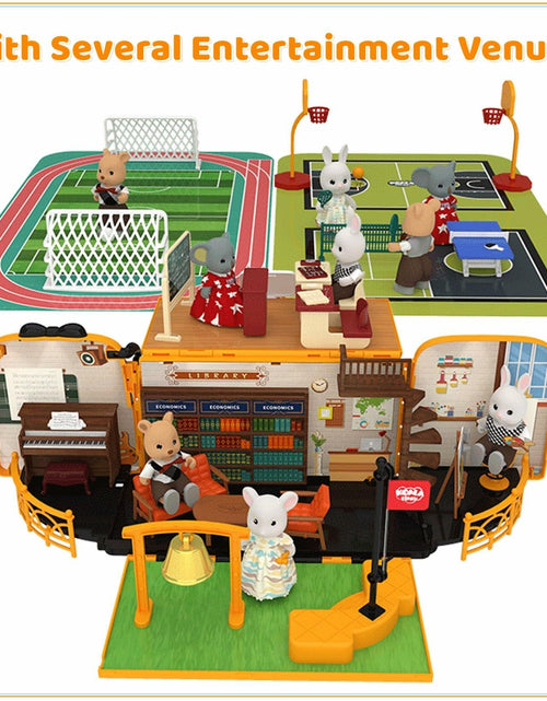 Load image into Gallery viewer, Kids Dollhouse Playset Portable School Bus with 46 Accessories Multicolor
