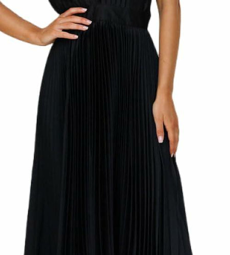 kiobrvhe Satin V Neck Pleated Midi Dress Sleeveless Black Size S