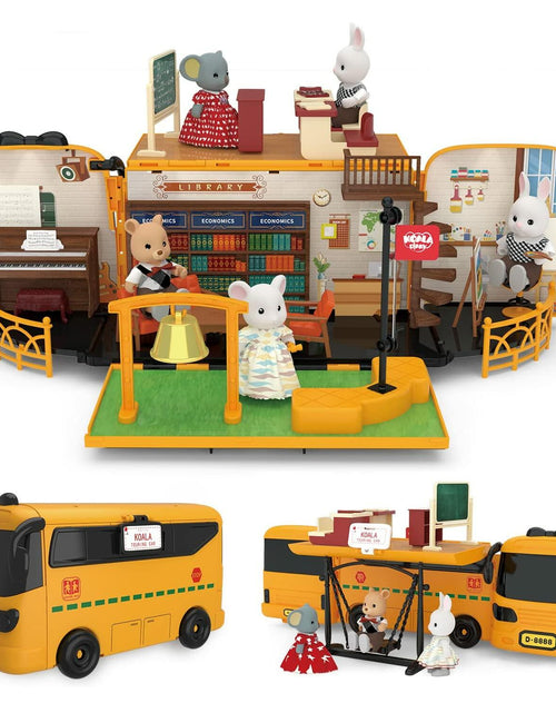Load image into Gallery viewer, Kids Dollhouse Playset Portable School Bus with 46 Accessories Multicolor
