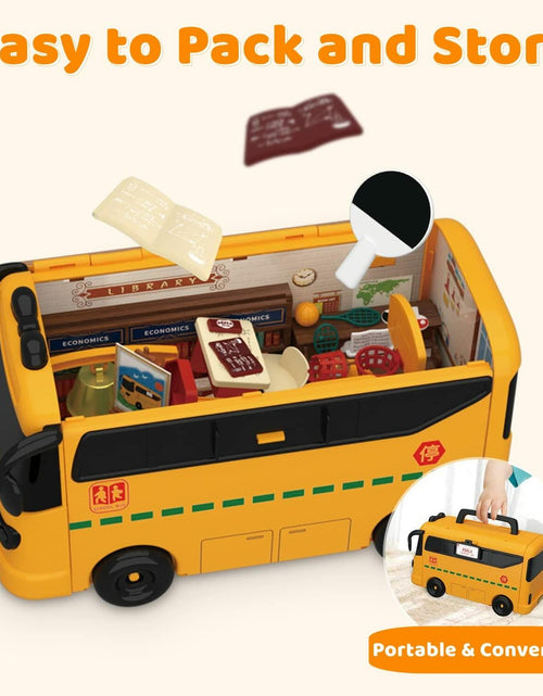 Load image into Gallery viewer, Kids Dollhouse Playset Portable School Bus with 46 Accessories Multicolor
