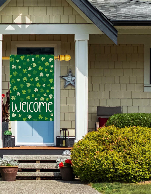 Load image into Gallery viewer, ZAEW St. Patrick's Day Shamrocks Burlap House Flag 28x40 Inch Green Double Sided
