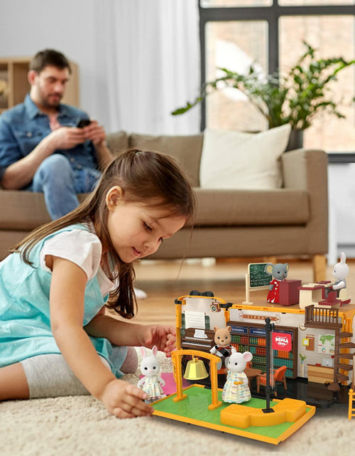 Load image into Gallery viewer, Kids Dollhouse Playset Portable School Bus with 46 Accessories Multicolor
