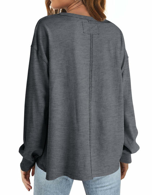 Load image into Gallery viewer, Women’s Crewneck Sweatshirt Long Sleeve Loose Fit Top w/ Pockets Dark Grey S
