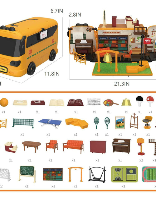 Load image into Gallery viewer, Kids Dollhouse Playset Portable School Bus with 46 Accessories Multicolor
