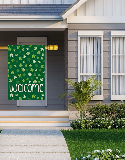 Load image into Gallery viewer, ZAEW St. Patrick's Day Shamrocks Burlap House Flag 28x40 Inch Green Double Sided
