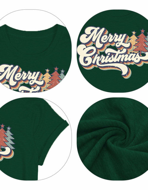 Load image into Gallery viewer, Merry Christmas Family Tee Shirt Women Vintage Xmas Top Green Size L
