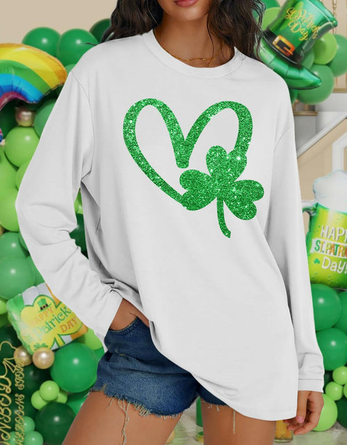 Load image into Gallery viewer, St. Patrick’s Day Women’s Lucky Shamrock Long Sleeve Tee Green 2XL
