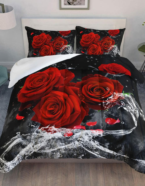 Load image into Gallery viewer, AILONEN 3D Oil Painting Red Rose Comforter Set Twin Size 3 Pieces
