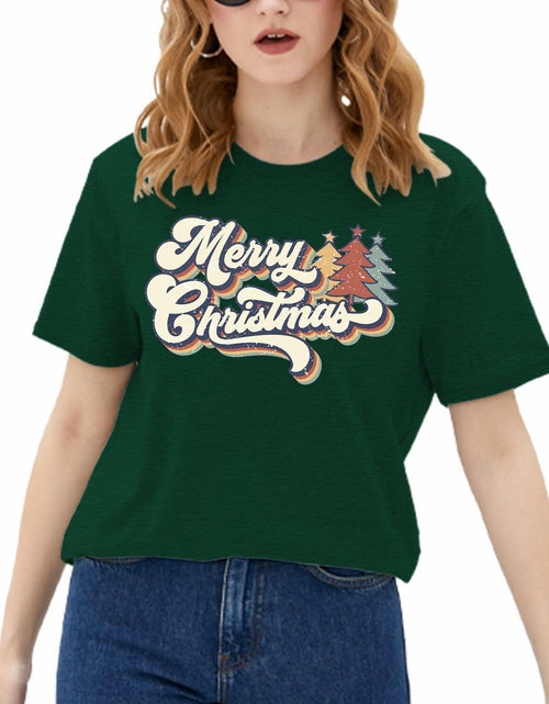 Load image into Gallery viewer, Merry Christmas Family Tee Shirt Women Vintage Xmas Top Green Size L

