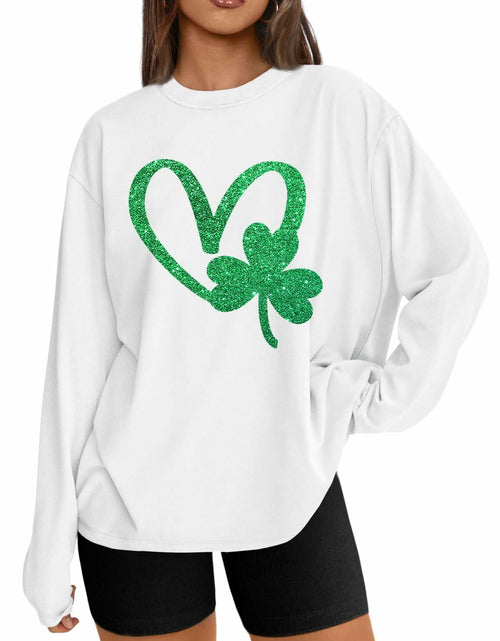 Load image into Gallery viewer, St. Patrick’s Day Women’s Lucky Shamrock Long Sleeve Tee Green 2XL
