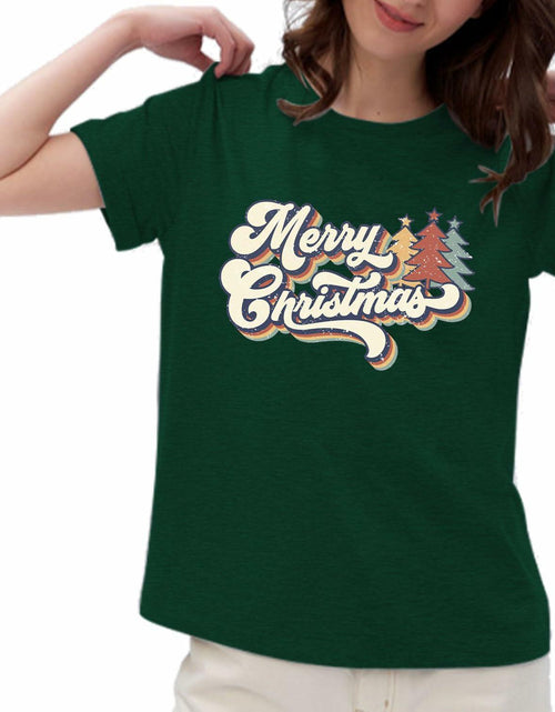 Load image into Gallery viewer, Merry Christmas Family Tee Shirt Women Vintage Xmas Top Green Size L
