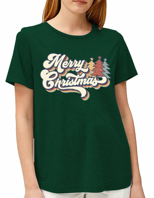 Load image into Gallery viewer, Merry Christmas Family Tee Shirt Women Vintage Xmas Top Green Size L
