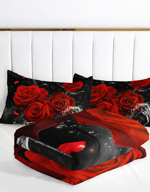 Load image into Gallery viewer, AILONEN 3D Oil Painting Red Rose Comforter Set Twin Size 3 Pieces
