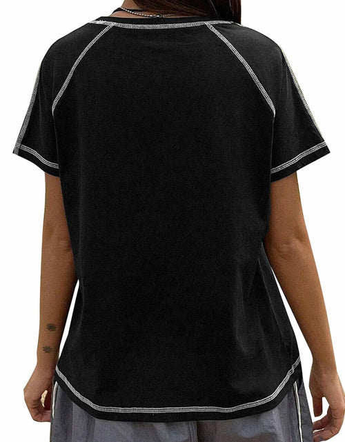 Load image into Gallery viewer, Remidoo Women's Raglan Crewneck Color Block T-Shirt Black Size XL
