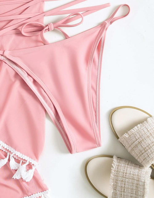 Load image into Gallery viewer, SKAYS 4 Piece Bikini Set Women Halter Top High Waisted Pink Size M
