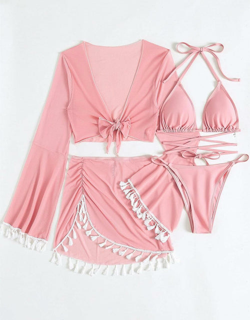 Load image into Gallery viewer, SKAYS 4 Piece Bikini Set Women Halter Top High Waisted Pink Size M
