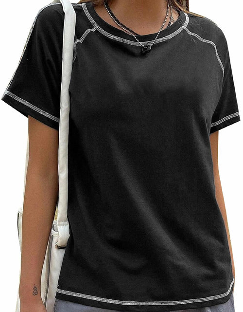 Load image into Gallery viewer, Remidoo Women's Raglan Crewneck Color Block T-Shirt Black Size XL
