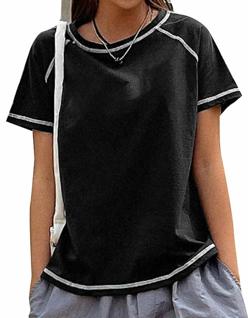 Load image into Gallery viewer, Remidoo Women's Raglan Crewneck Color Block T-Shirt Black Size XL
