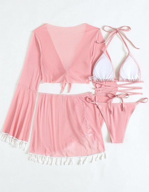 Load image into Gallery viewer, SKAYS 4 Piece Bikini Set Women Halter Top High Waisted Pink Size M
