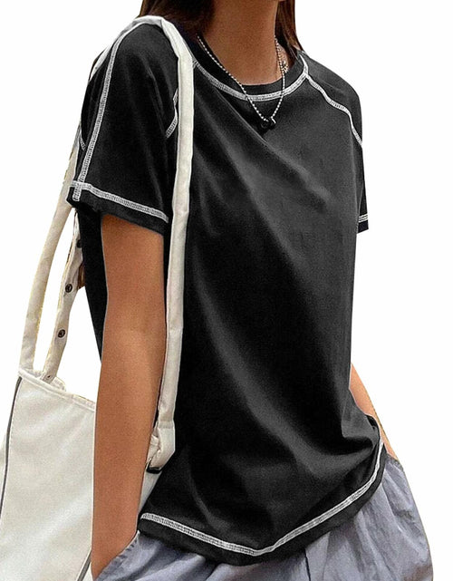 Load image into Gallery viewer, Remidoo Women's Raglan Crewneck Color Block T-Shirt Black Size XL

