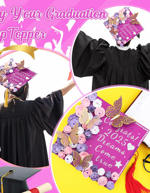 Load image into Gallery viewer, Knitgrip Graduation Cap Decoration Kit 98 Pc Purple Faux Flowers Butterfly
