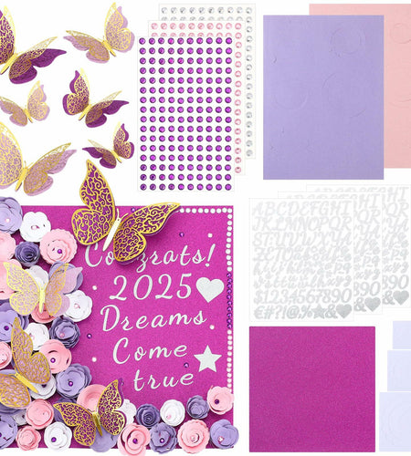 Knitgrip Graduation Cap Decoration Kit 98 Pc Purple Faux Flowers Butterfly