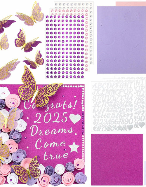 Load image into Gallery viewer, Knitgrip Graduation Cap Decoration Kit 98 Pc Purple Faux Flowers Butterfly
