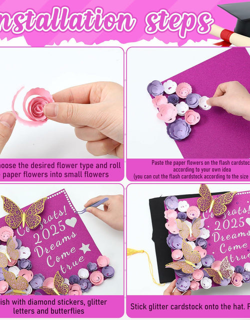 Load image into Gallery viewer, Knitgrip Graduation Cap Decoration Kit 98 Pc Purple Faux Flowers Butterfly
