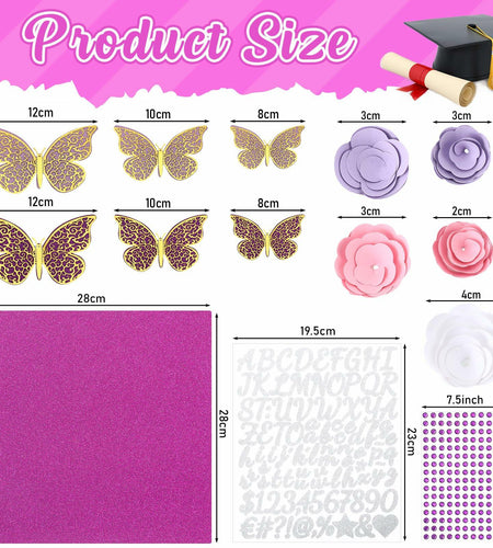 Knitgrip Graduation Cap Decoration Kit 98 Pc Purple Faux Flowers Butterfly