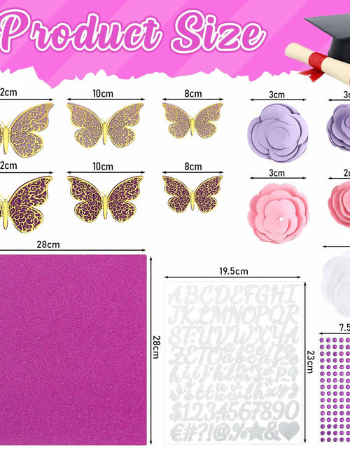 Load image into Gallery viewer, Knitgrip Graduation Cap Decoration Kit 98 Pc Purple Faux Flowers Butterfly
