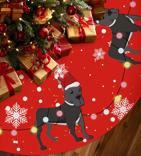 Great Dane Christmas Tree Skirt Red 48 Inch Winter Decoration