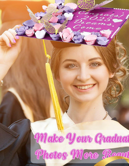 Load image into Gallery viewer, Knitgrip Graduation Cap Decoration Kit 98 Pc Purple Faux Flowers Butterfly
