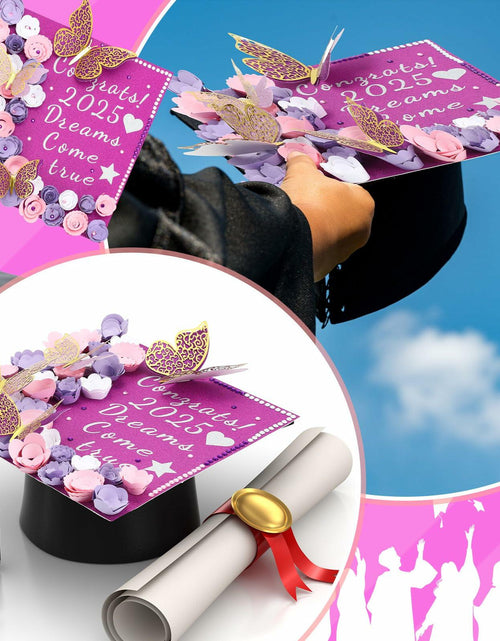 Load image into Gallery viewer, Knitgrip Graduation Cap Decoration Kit 98 Pc Purple Faux Flowers Butterfly
