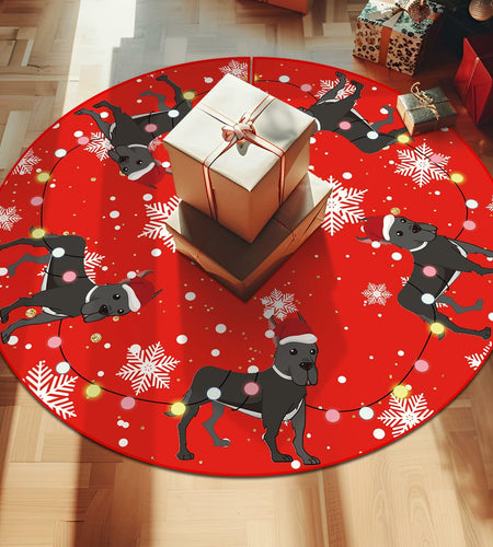 Great Dane Christmas Tree Skirt Red 48 Inch Winter Decoration