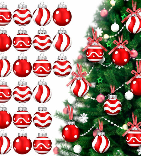 Chuangdi Christmas Ball Ornaments Striped Polka Dots 2.36'' 24 Pcs