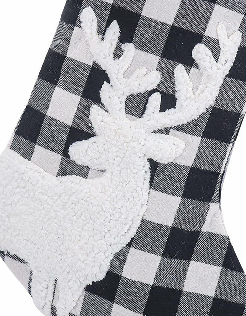 Load image into Gallery viewer, USILAND Christmas Stocking 20in Buffalo Check Pom Pom Faux Fur Black White
