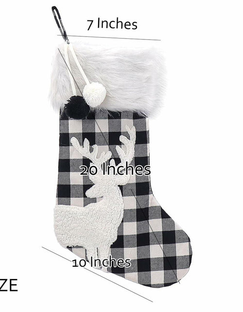 Load image into Gallery viewer, USILAND Christmas Stocking 20in Buffalo Check Pom Pom Faux Fur Black White
