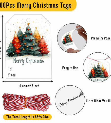 100Pcs Gift Tags with String Attached for Presents Xmas Party Decor Labels