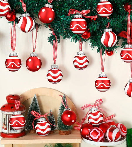 Chuangdi Christmas Ball Ornaments Striped Polka Dots 2.36'' 24 Pcs