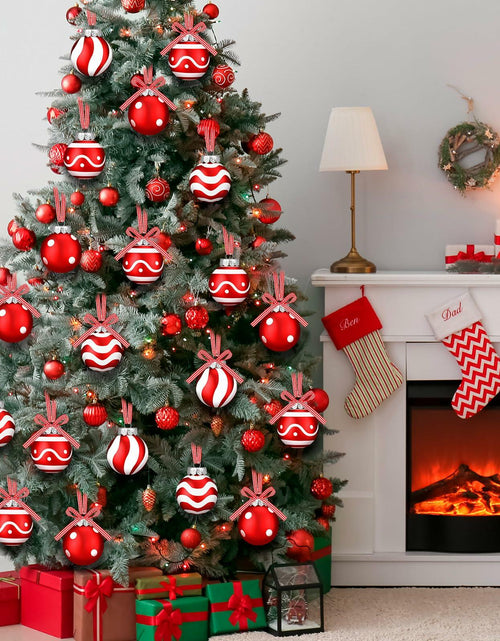 Load image into Gallery viewer, Chuangdi Christmas Ball Ornaments Striped Polka Dots 2.36'' 24 Pcs
