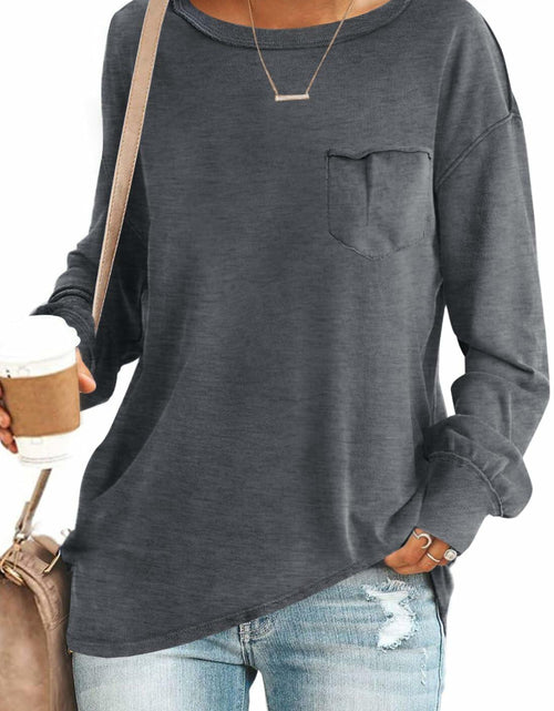 Load image into Gallery viewer, SENSERISE Womens Crewneck Sweatshirt Long Sleeve Pockets Black Size M

