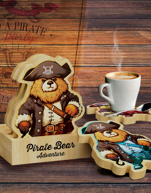 Load image into Gallery viewer, Pirate Bamboo Coasters Set with Holder Rustic Home Decor 6pcs
