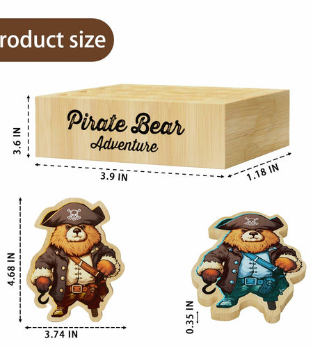 Pirate Bamboo Coasters Set with Holder Rustic Home Decor 6pcs