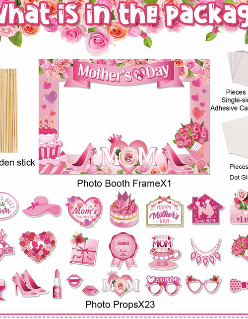 Load image into Gallery viewer, Mothers Day Decorations 23pcs Photo Booth Props Pink Frame Party Supplies
