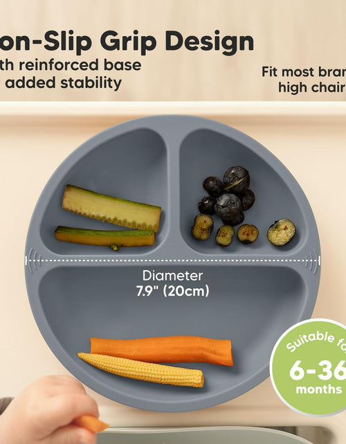 Load image into Gallery viewer, KeaBabies Silicone Suction Toddler Plates Divided 3-Pack Slate BPA-Free
