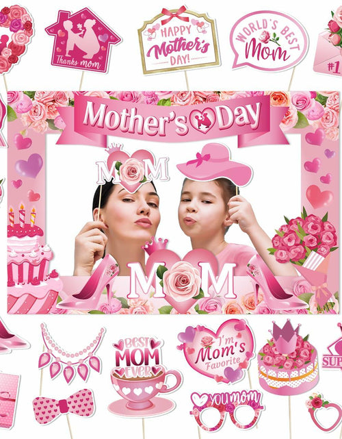 Load image into Gallery viewer, Mothers Day Decorations 23pcs Photo Booth Props Pink Frame Party Supplies
