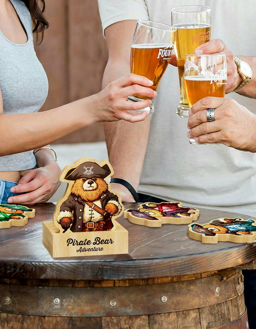 Load image into Gallery viewer, Pirate Bamboo Coasters Set with Holder Rustic Home Decor 6pcs
